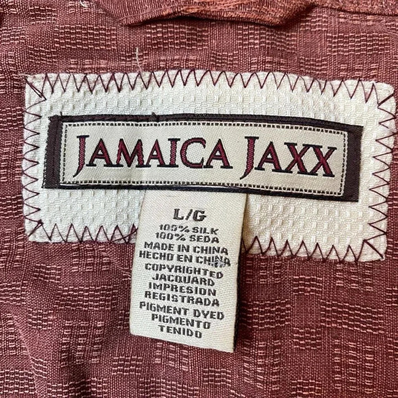 Jamaica Jaxx Shirt Mens L Orange Silk Hawaiian Camp Button Up Collared Pocket - Picture 3 of 8